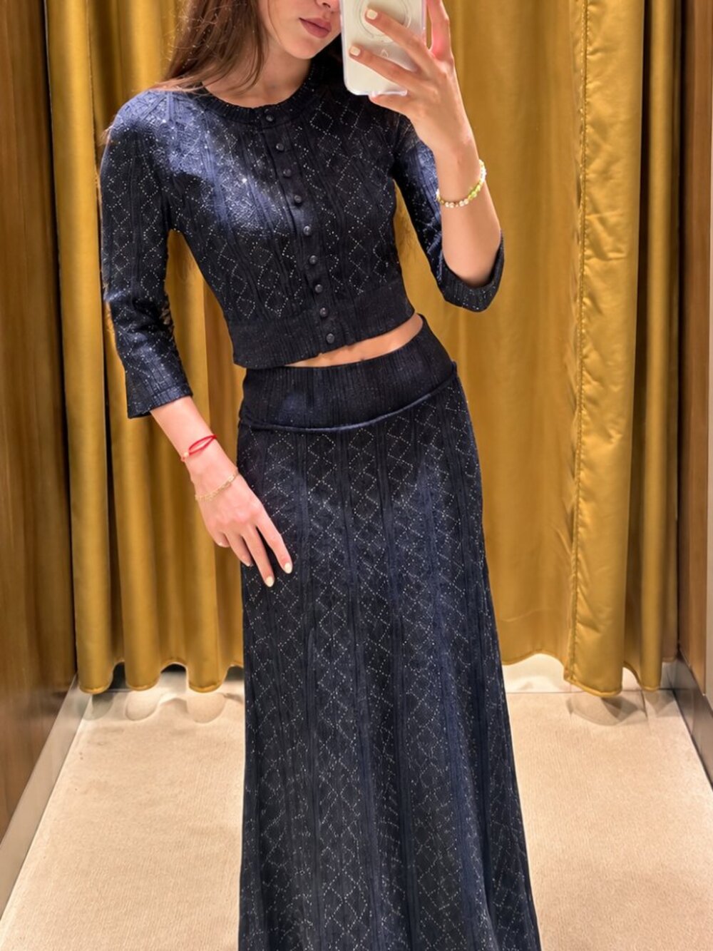 Sandro Navy Tweed Long Flared Maxi Skirtw